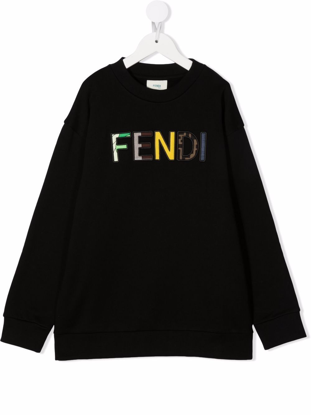 FENDI KIDS Logo Embroidered Sweatshirt Black - MAISONDEFASHION.COM