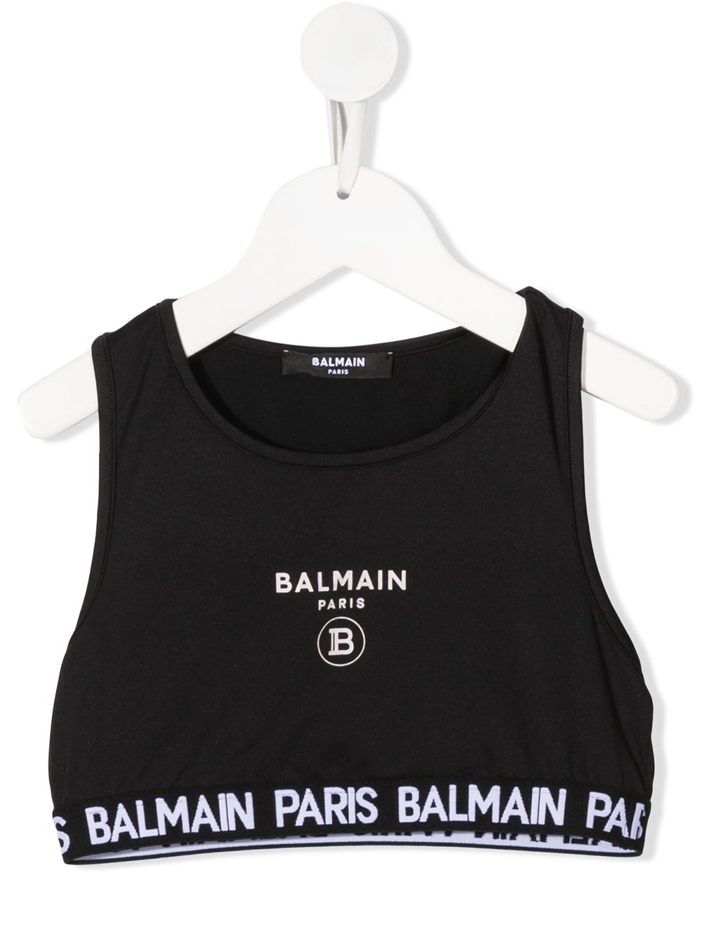 BALMAIN KIDS Logo-print sports crop top Black - MAISONDEFASHION.COM