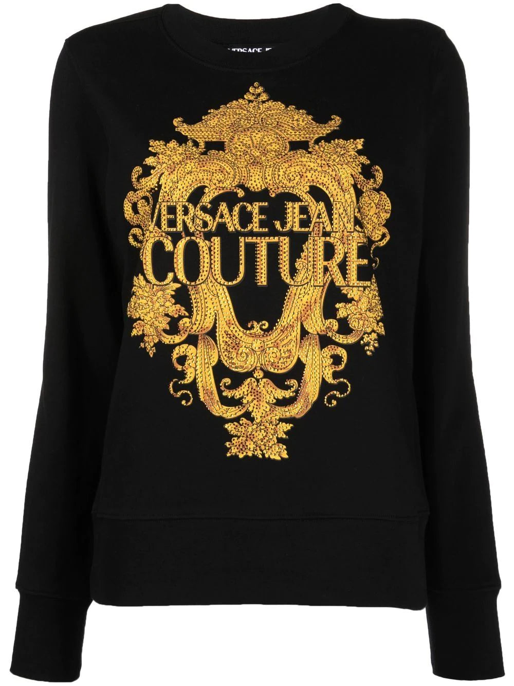 VERSACE WOMEN Baroque Crystal Logo Sweatshirt Black - MAISONDEFASHION.COM