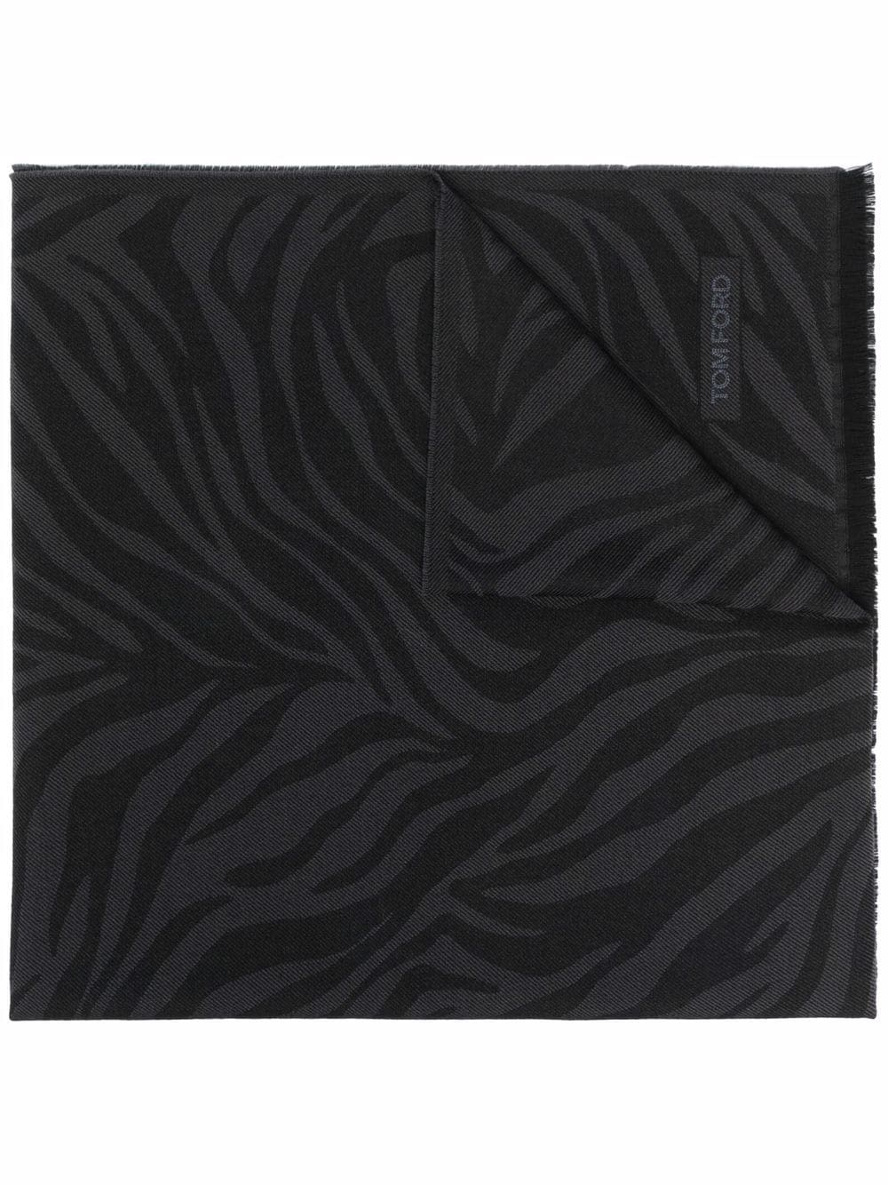 TOM FORD Zebra Print Embroidered Logo Scarf Black - MAISONDEFASHION.COM