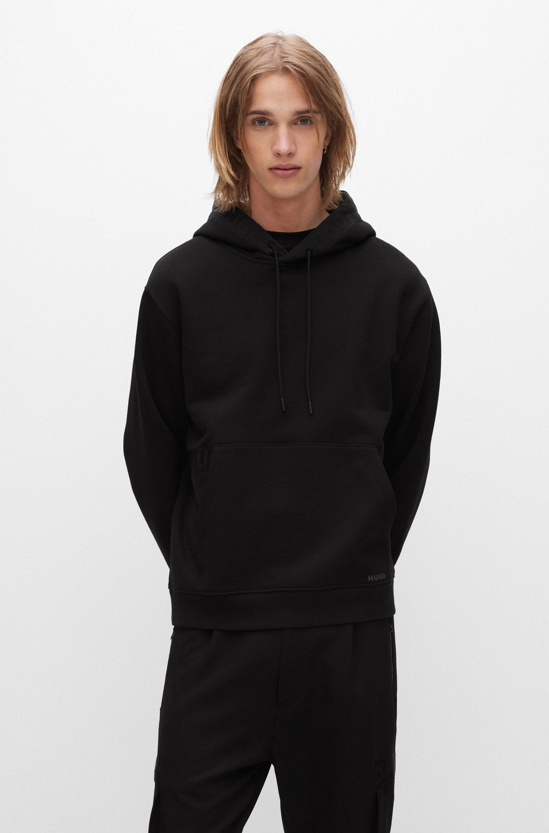 HUGO Tape Hoodie Black - MAISONDEFASHION.COM