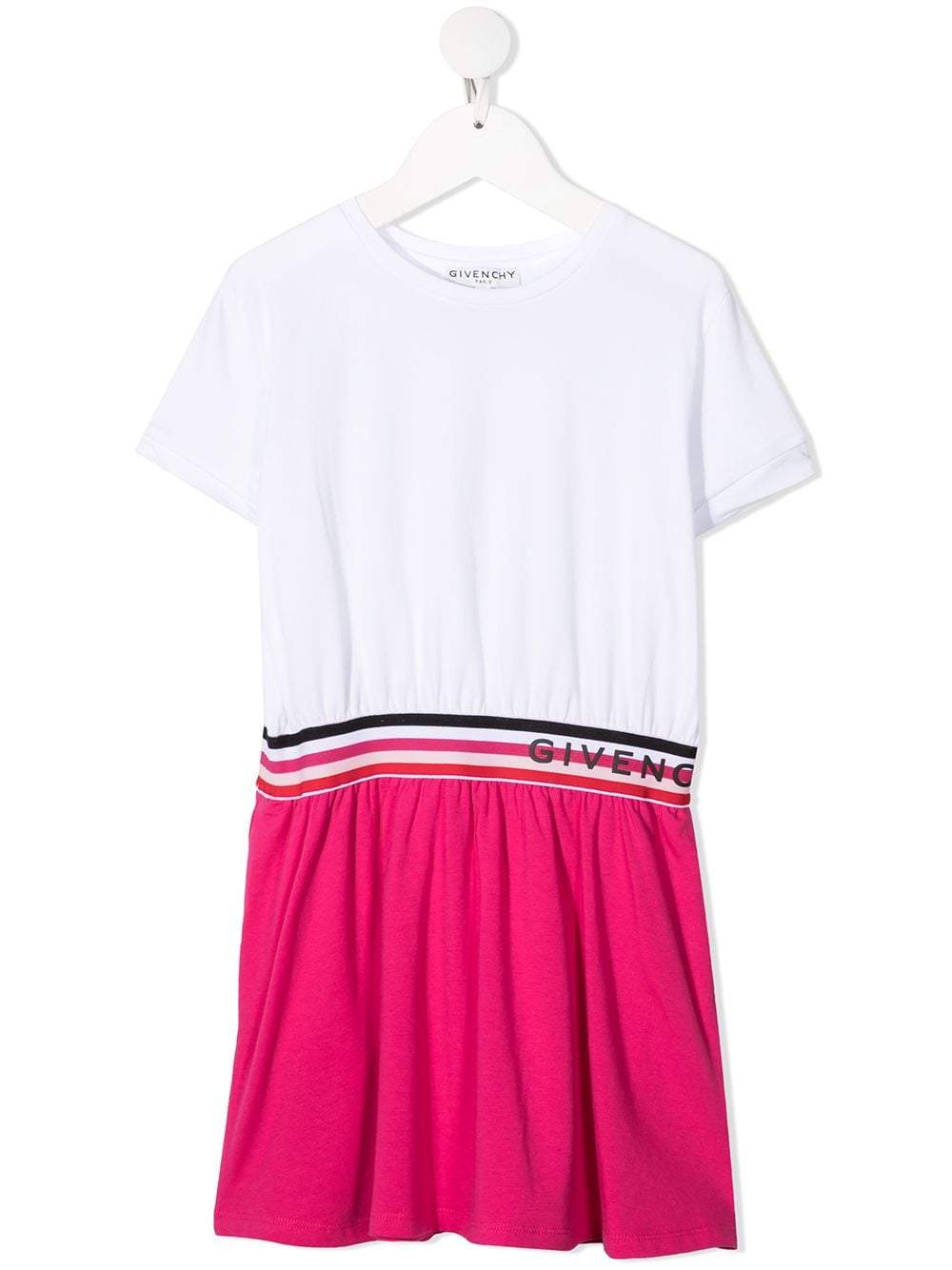 GIVENCHY KIDS Logo tape colour-block T-shirt dress Pink/White - MAISONDEFASHION.COM