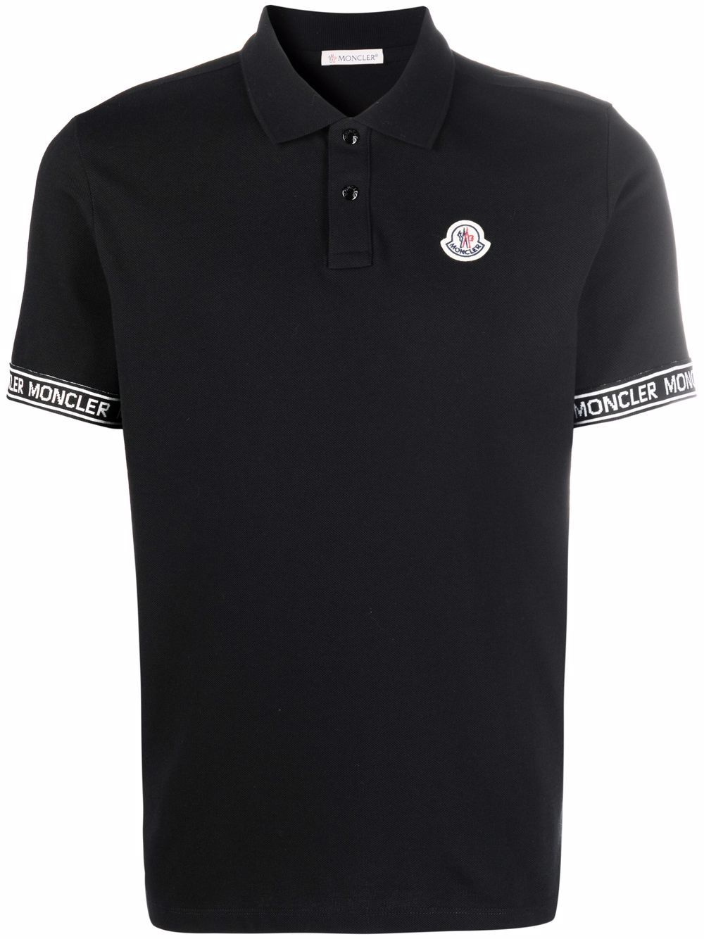 MONCLER Logo Patch Polo Shirt Black - MAISONDEFASHION.COM