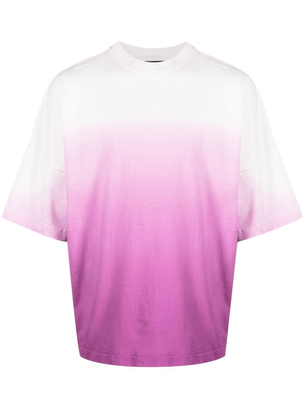 PALM ANGELS Gradient Over Logo Tee Purple/White - MAISONDEFASHION.COM