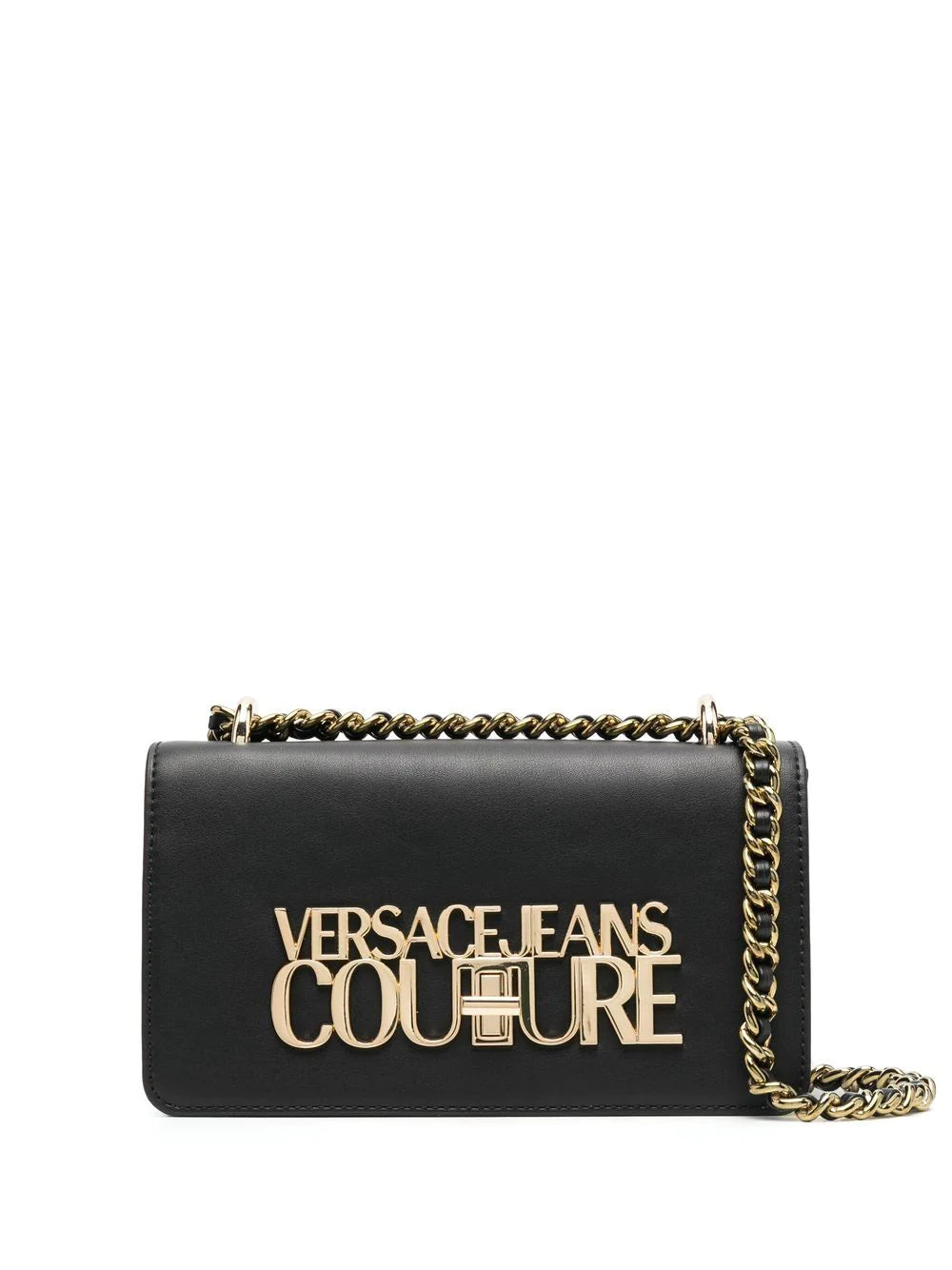 VERSACE WOMEN Logo Lock Crossbody Bag Black/Gold - MAISONDEFASHION.COM