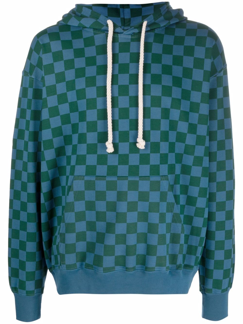 JW ANDERSON Check-print drawstring hoodie Blue/Green - MAISONDEFASHION.COM