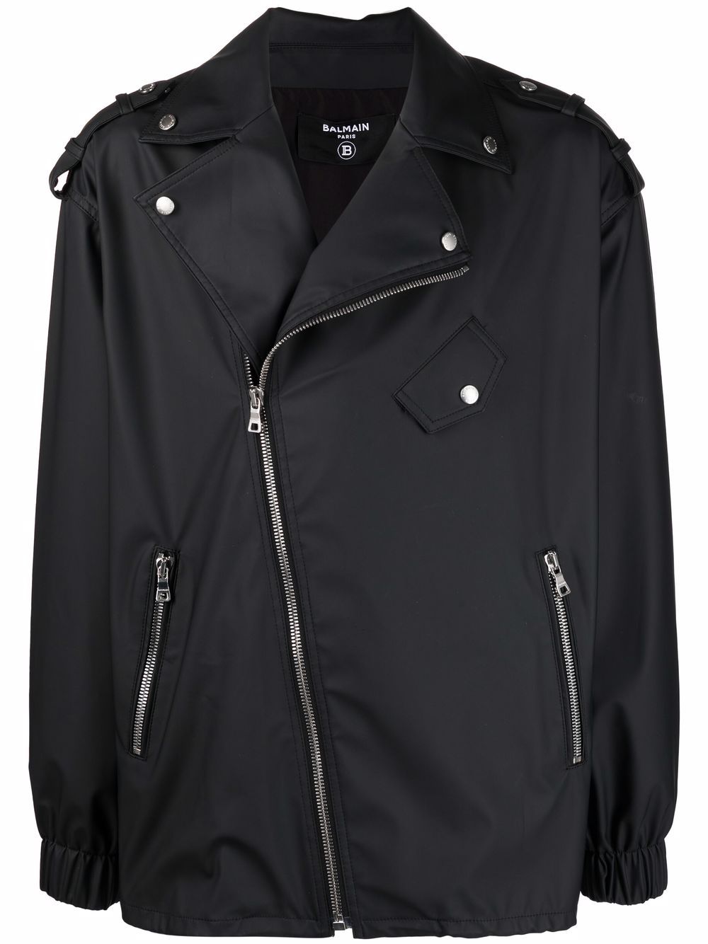 BALMAIN Faux Leather Biker Jacket Black - MAISONDEFASHION.COM