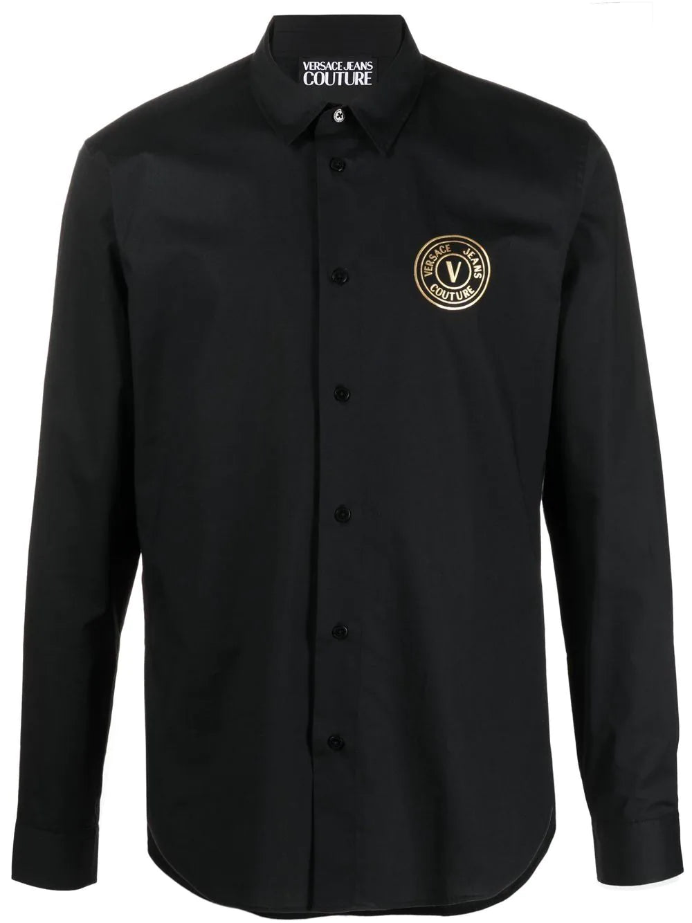 VERSACE V-Emblem Print Logo Shirt Black - MAISONDEFASHION.COM