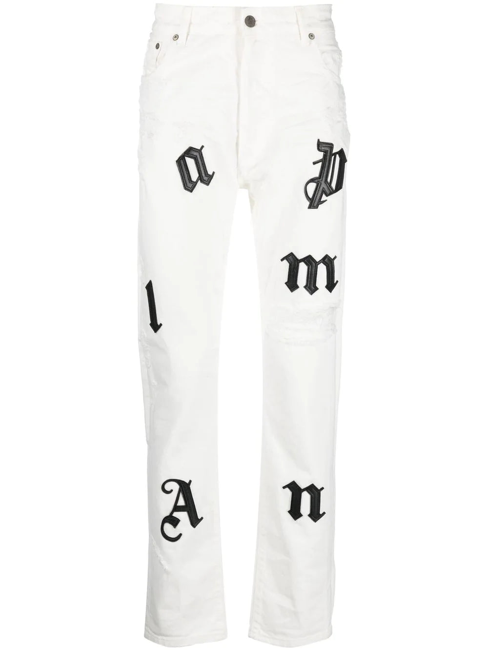 PALM ANGELS Bull Logo Patch Reg 5 Pocket Jeans Off White - MAISONDEFASHION.COM