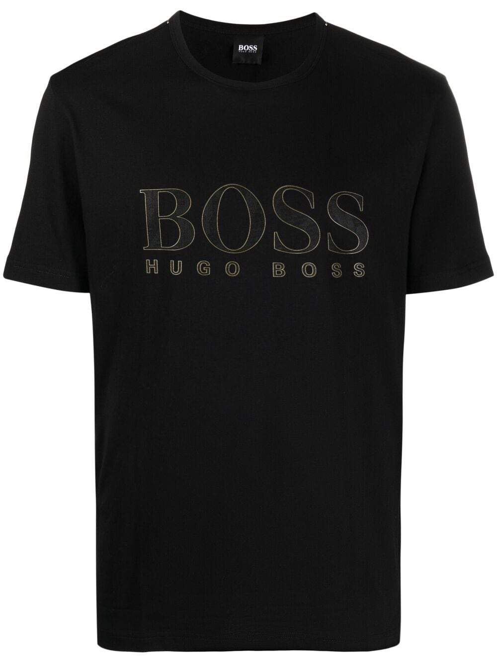 BOSS Gold Effect Logo T-Shirt Black - MAISONDEFASHION.COM