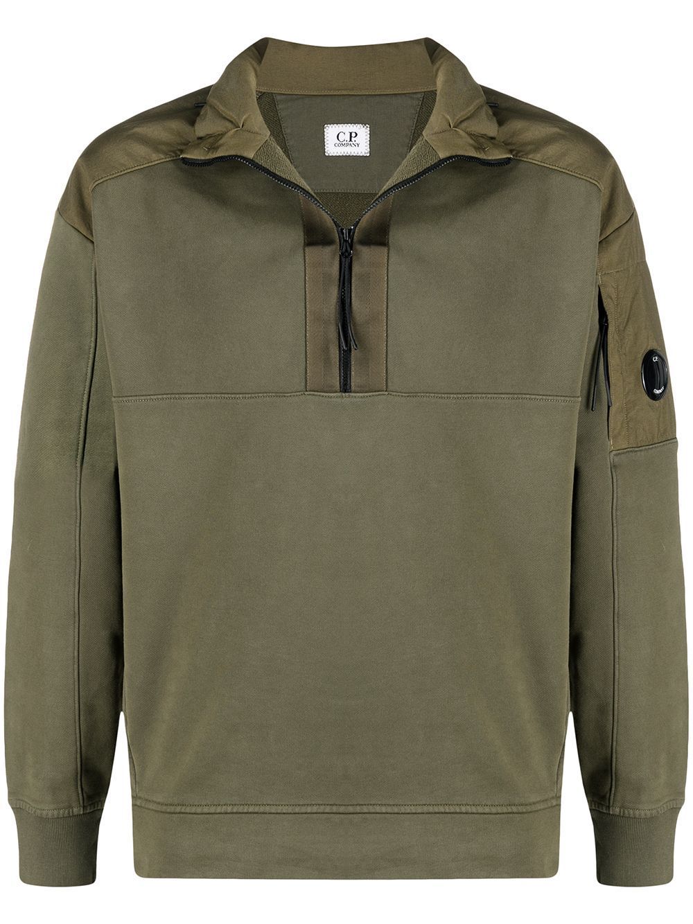 C.P COMPANY Half Zipped Hooded Sweatshirt Green - Maison De Fashion 