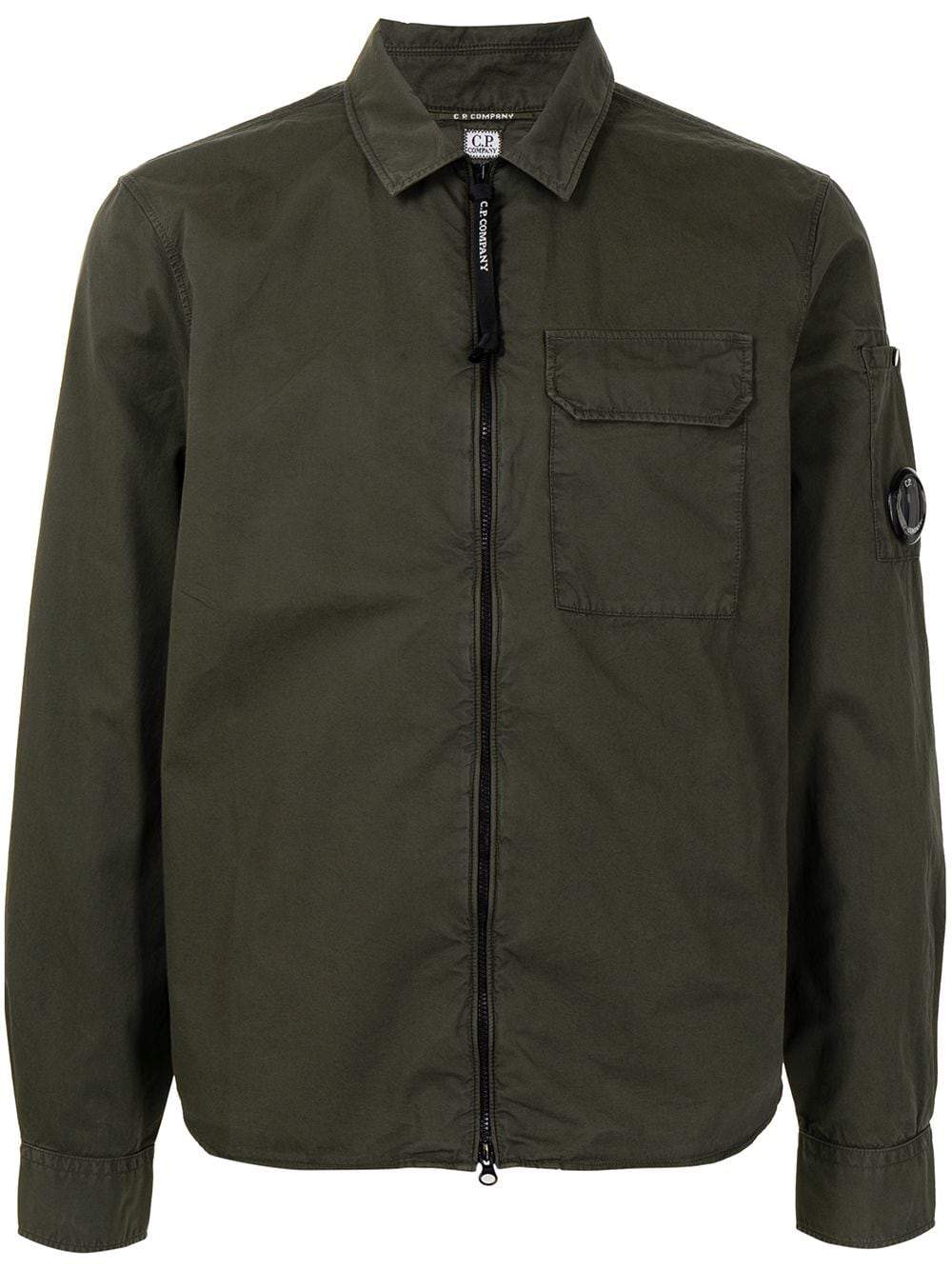 C.P COMPANY Lens Zip Overshirt Khaki - MAISONDEFASHION.COM