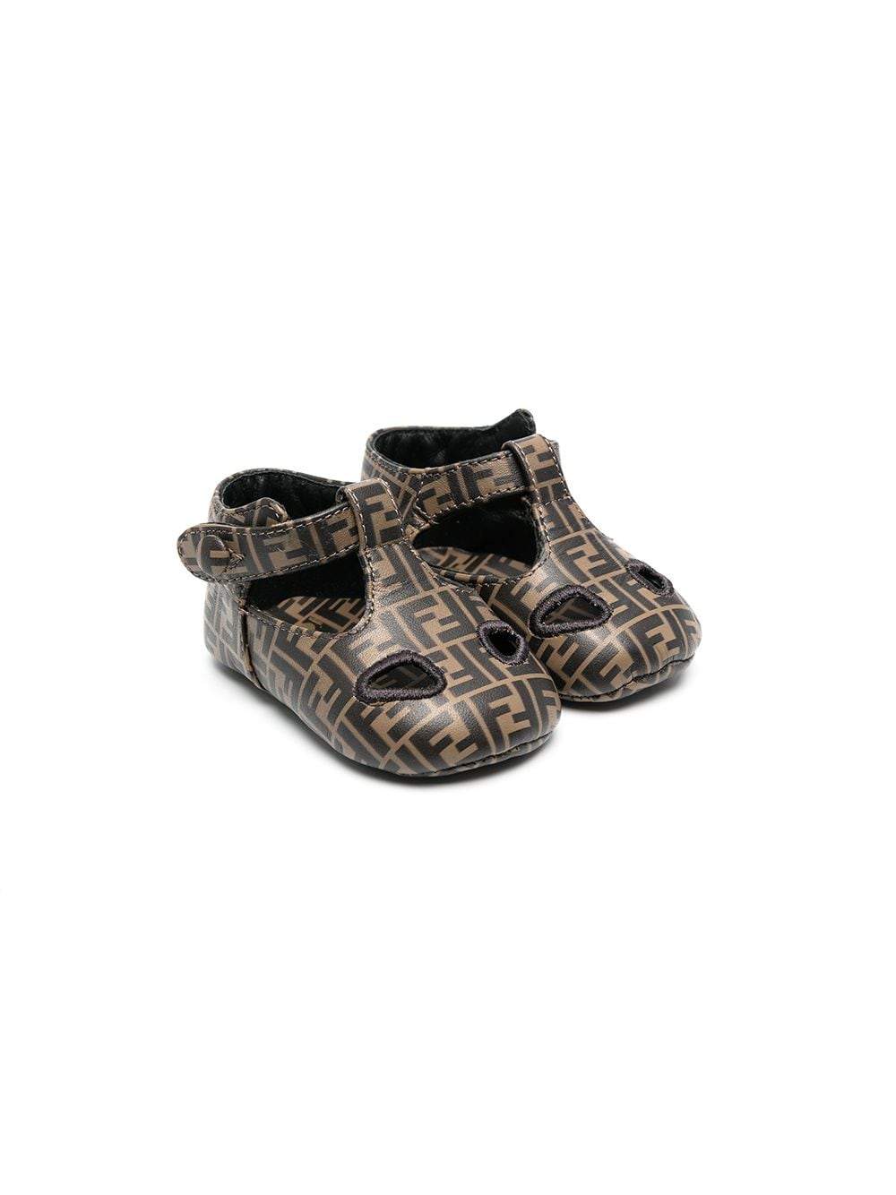 FENDI BABY FF Pattern Ballerina Shoes Brown - MAISONDEFASHION.COM