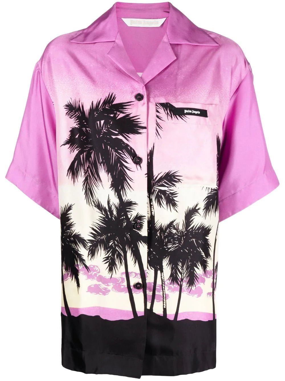 PALM ANGELS WOMEN Pink Sunset Bowling Shirt Purple/Black - MAISONDEFASHION.COM