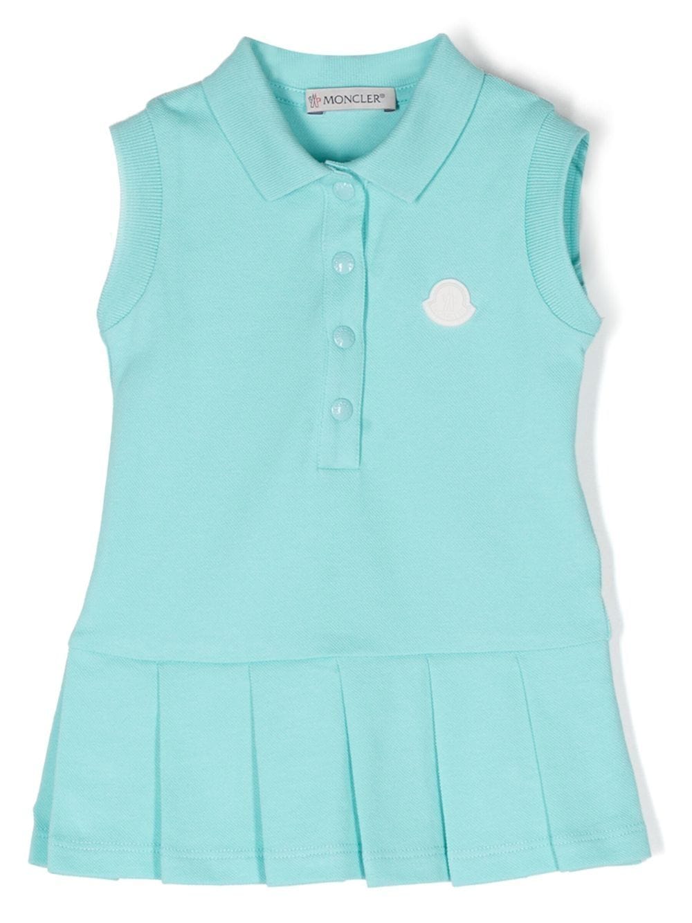 MONCLER BABY Logo Embroidered Dress Blue - MAISONDEFASHION.COM
