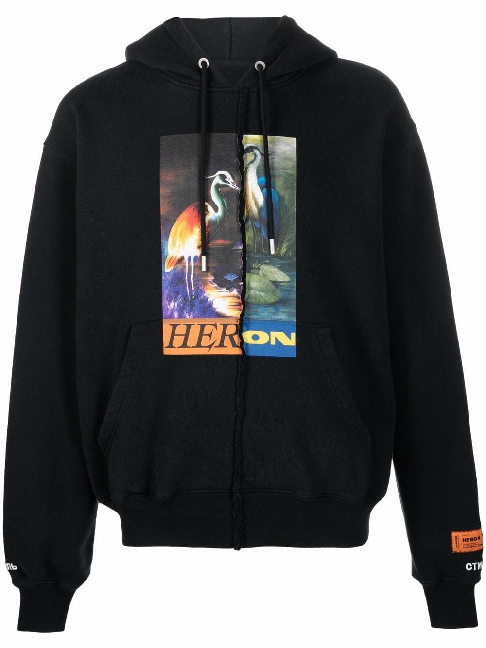 HERON PRESTON Split Graphic Hoodie Black - MAISONDEFASHION.COM