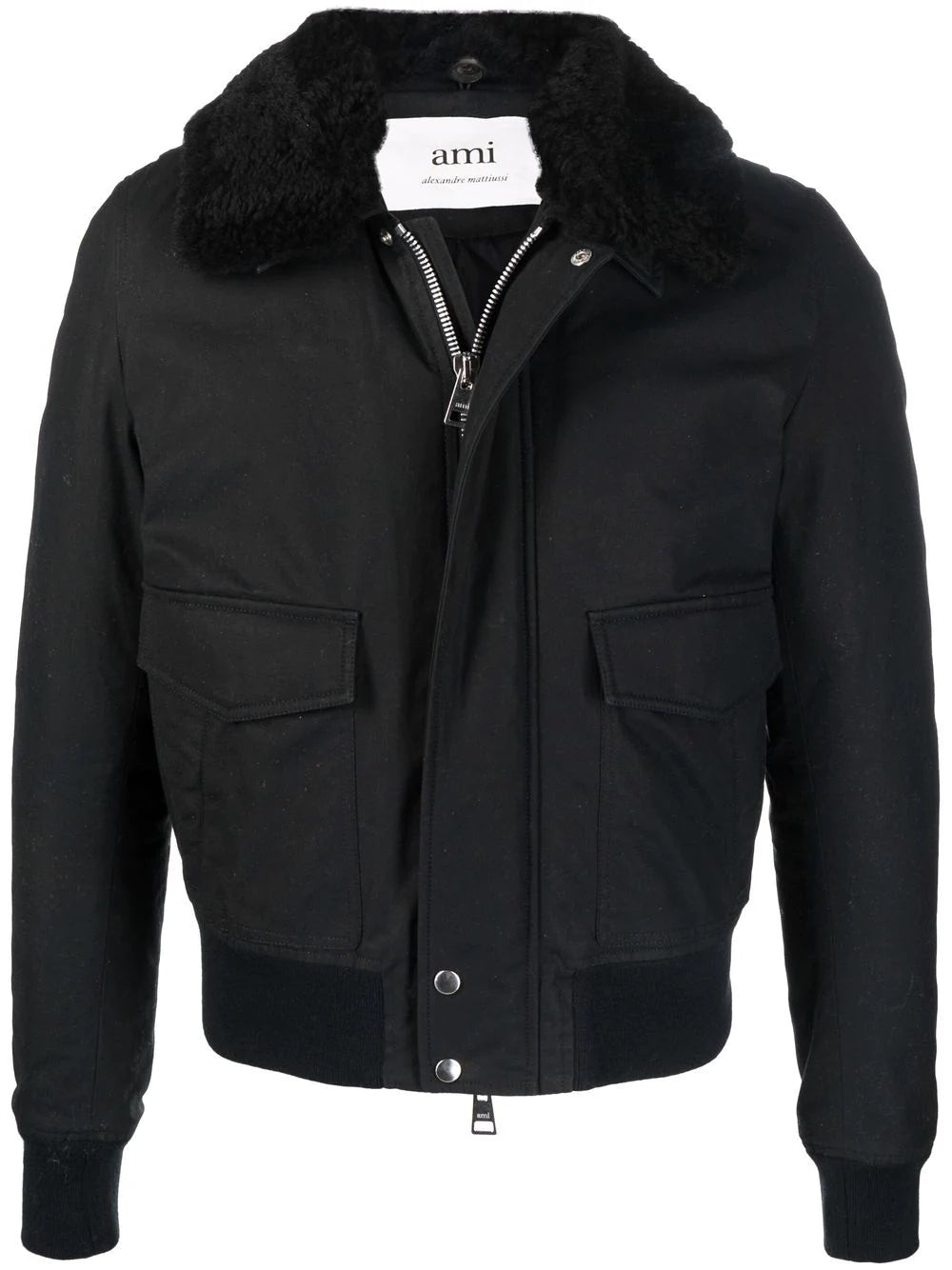 AMI PARIS Shearling Collar Jacket Black - MAISONDEFASHION.COM