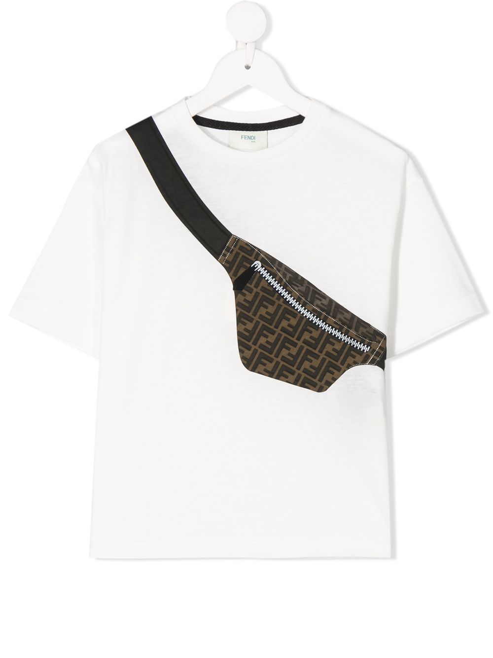 FENDI KIDS Crossbody Bag Print T-Shirt White - MAISONDEFASHION.COM
