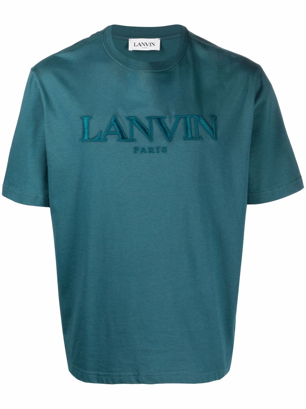 LANVIN Logo Embroidered T-Shirt Blue - MAISONDEFASHION.COM