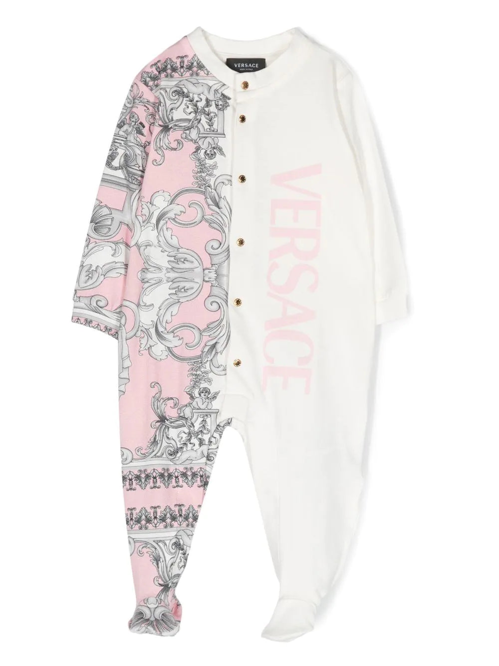 VERSACE KIDS Logo Print Romper White/Pink - MAISONDEFASHION.COM