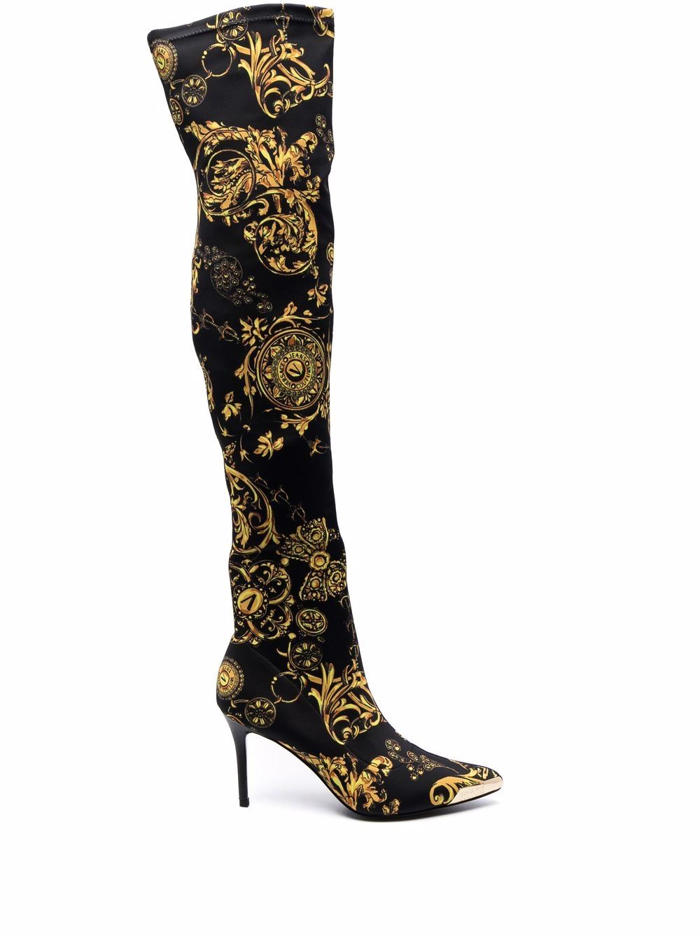 VERSACE WOMEN Barroco over-the-knee boots Black/Gold - MAISONDEFASHION.COM