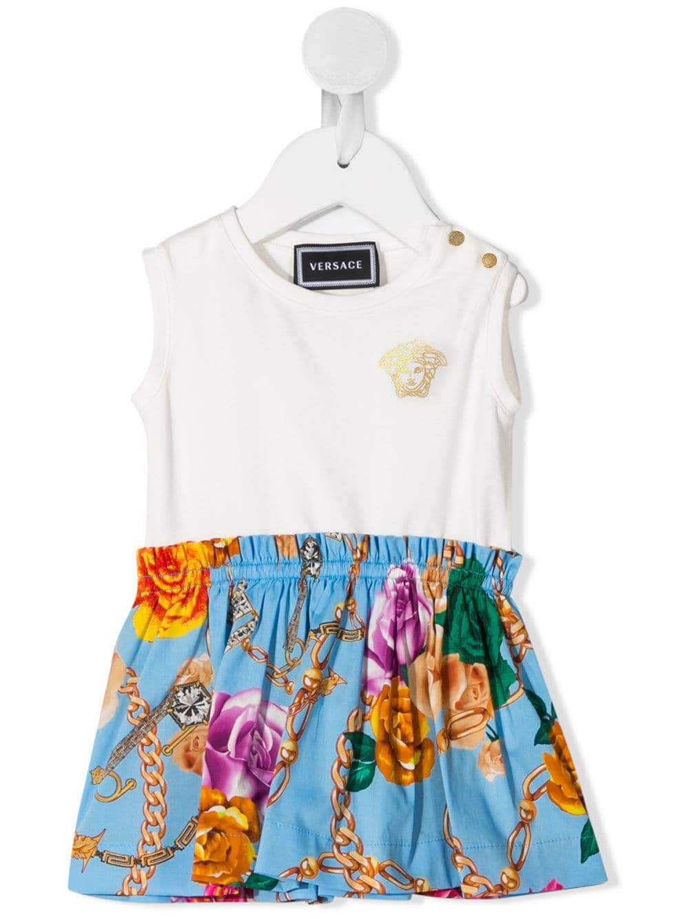VERSACE KIDS Floral Dress Baby Blue - MAISONDEFASHION.COM