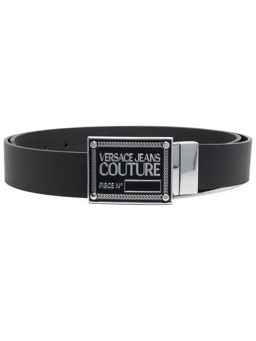 VERSACE Buckle Leather Belt Black/Silver - MAISONDEFASHION.COM