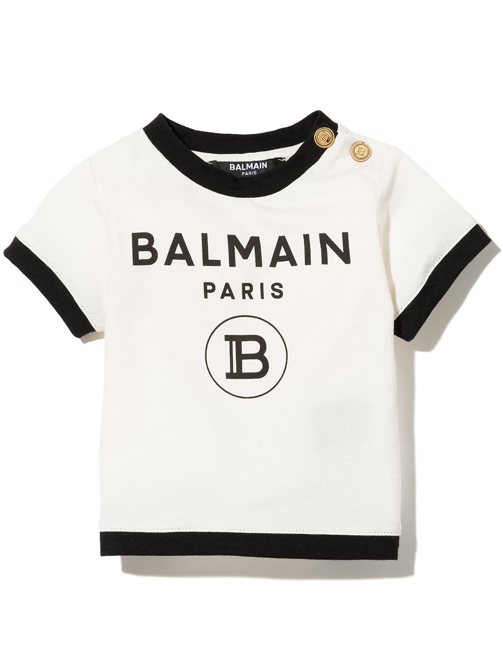 BALMAIN BABY Logo print contrasting trim T-shirt Cream - MAISONDEFASHION.COM