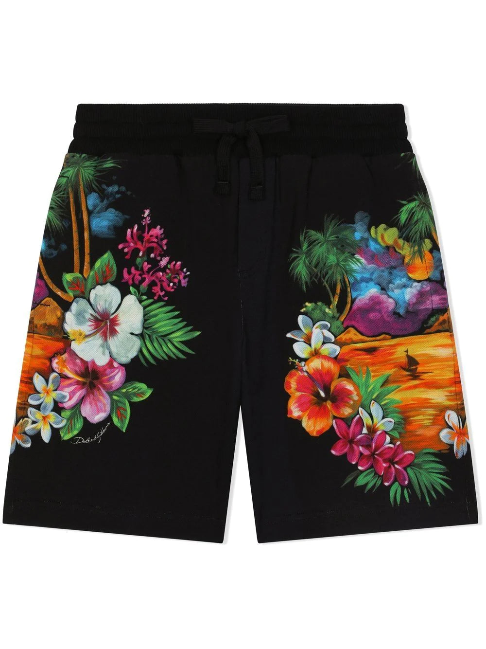 DOLCE & GABBANA KIDS Floral Print Shorts Black - MAISONDEFASHION.COM