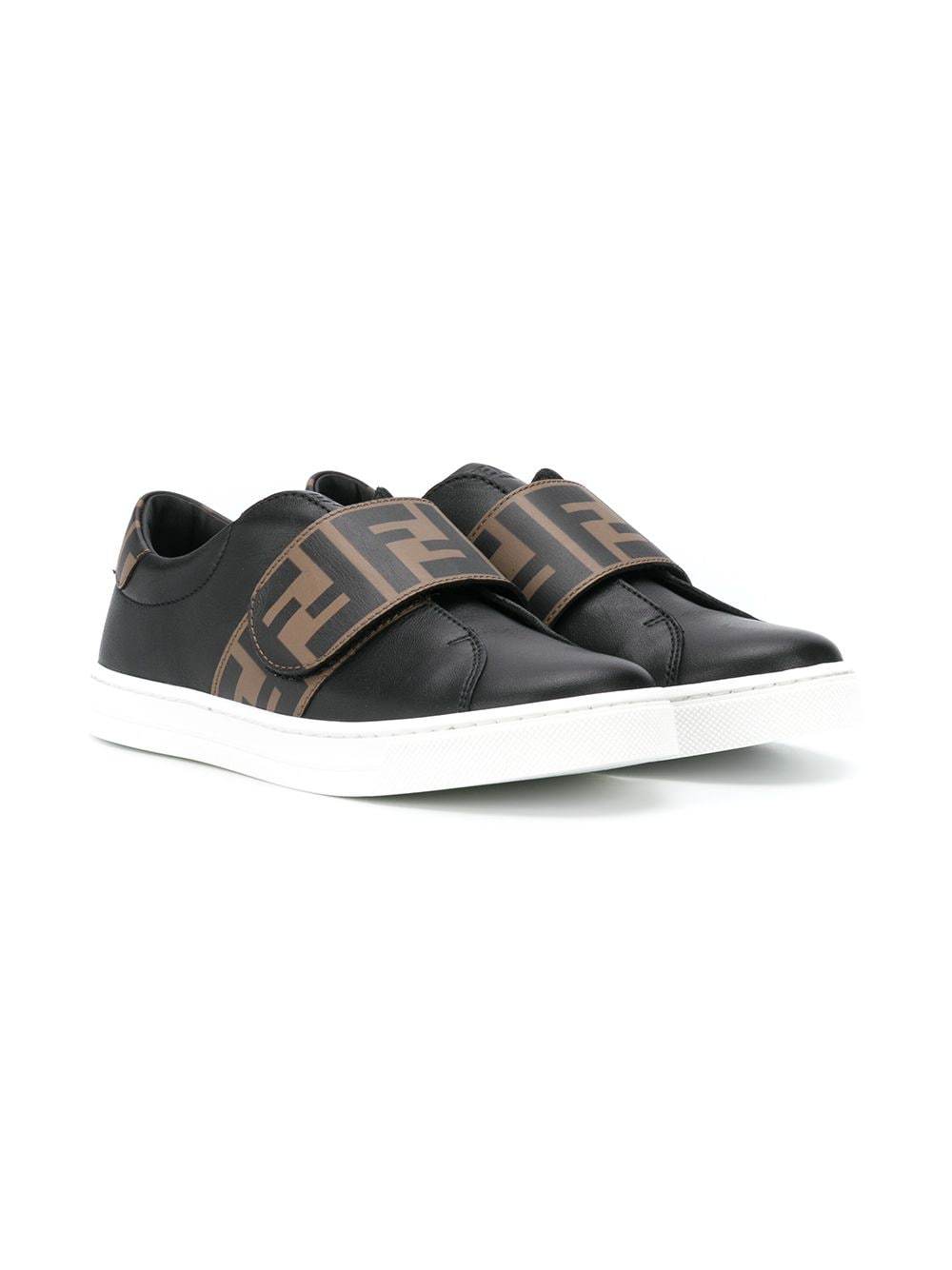 FENDI KIDS FF Logo Strap Sneakers Black - Maison De Fashion 