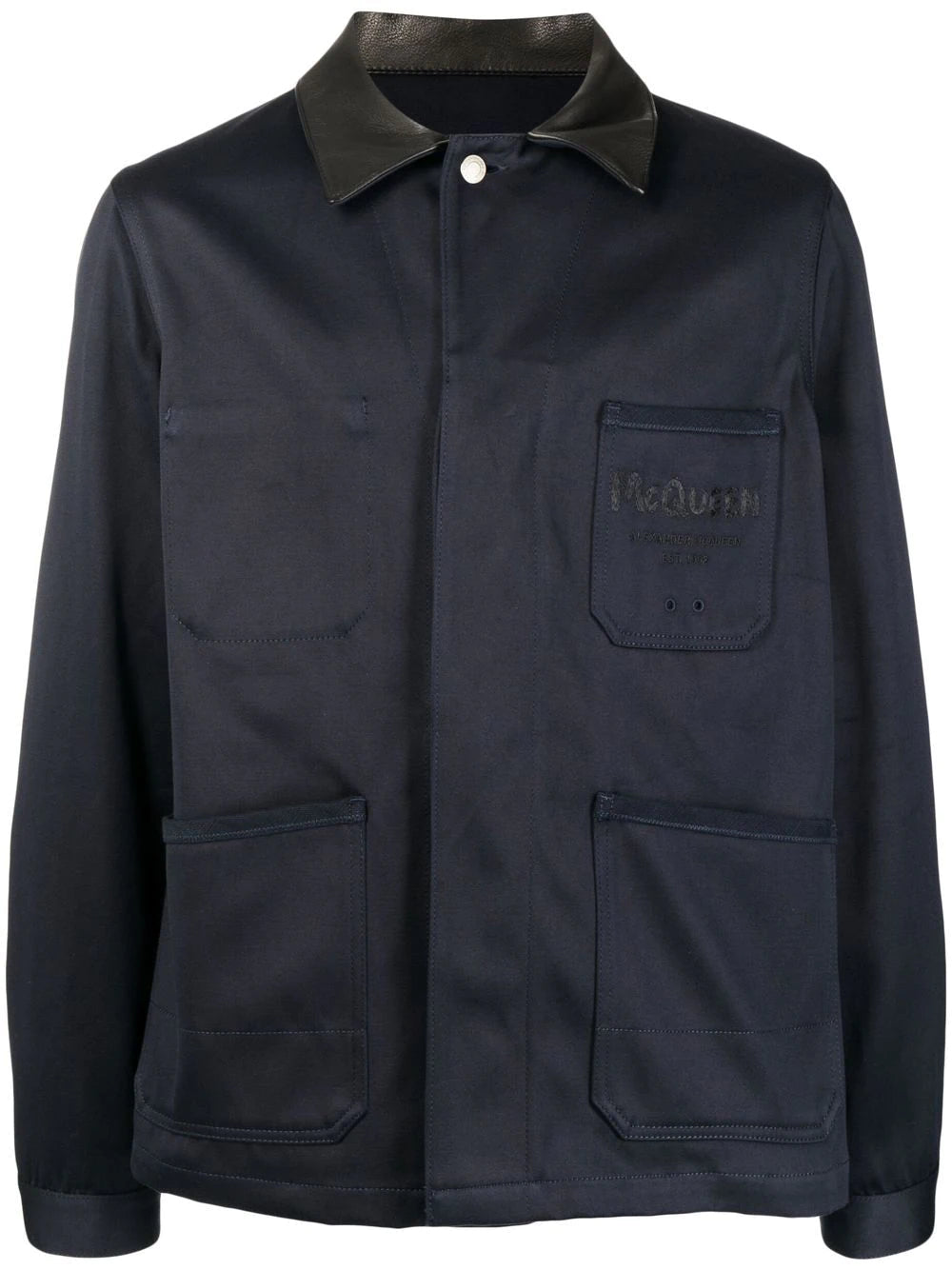 ALEXANDER MCQUEEN Logo Shirt Jacket Navy - MAISONDEFASHION.COM