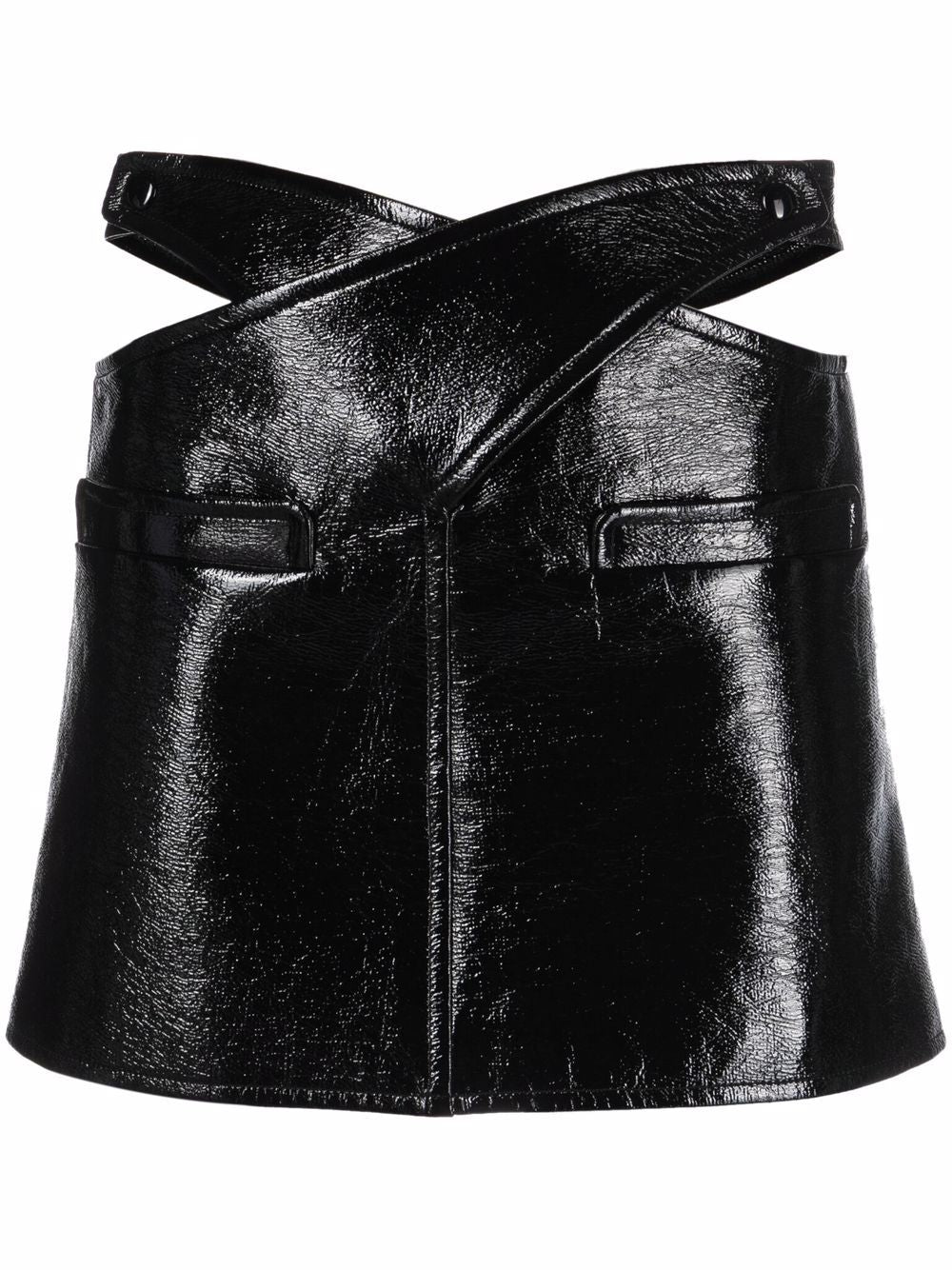 COURRÈGES WOMEN Faux Leather Cut Out Skirt Black - MAISONDEFASHION.COM