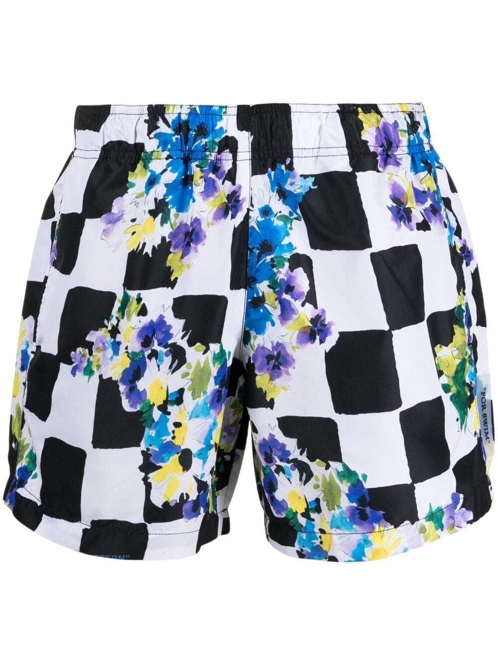 OFF-WHITE Floral Print Check Swim Shorts - MAISONDEFASHION.COM