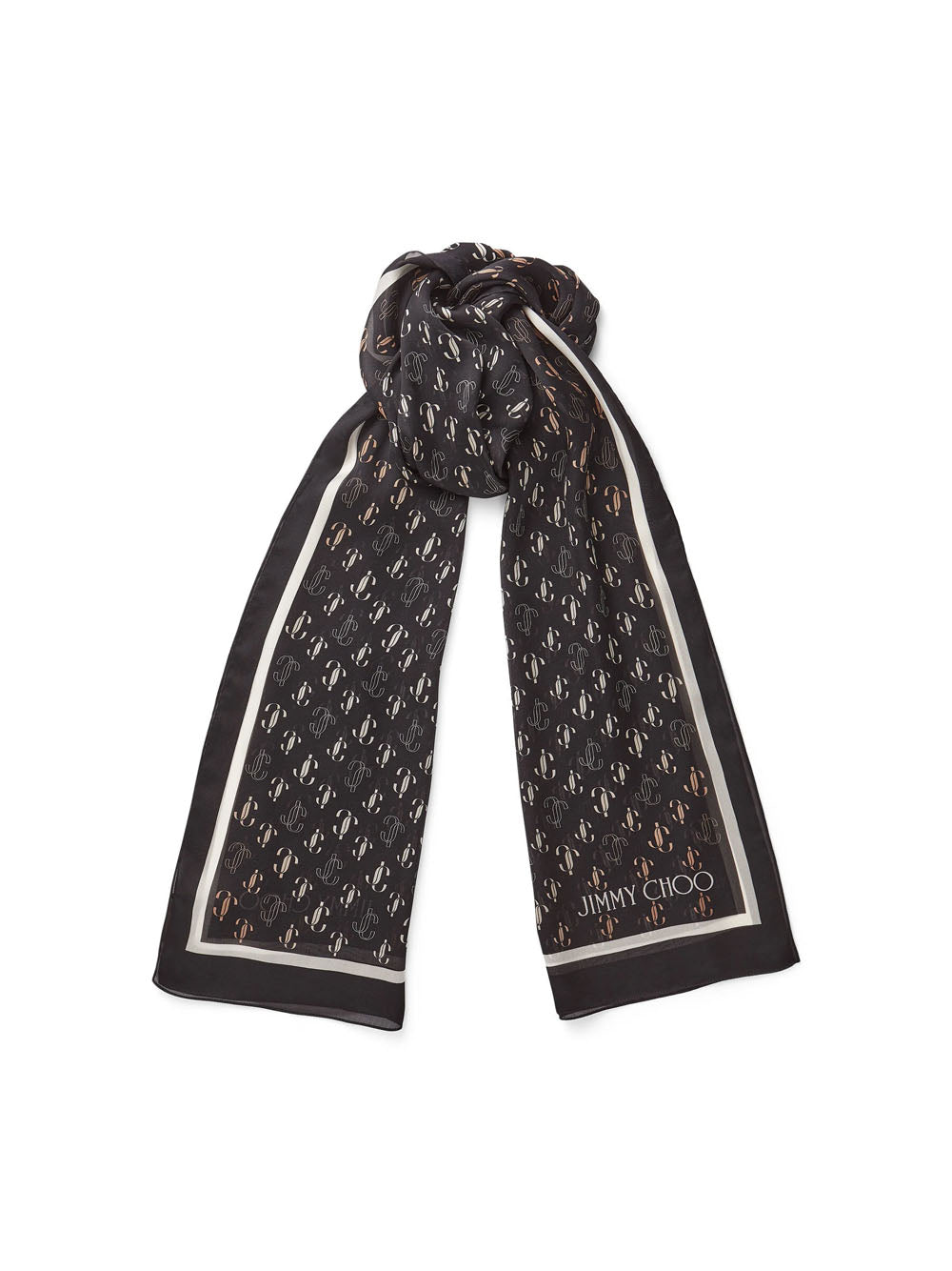 JIMMY CHOO Silk Stole with JC Monogram Print Black - MAISONDEFASHION.COM