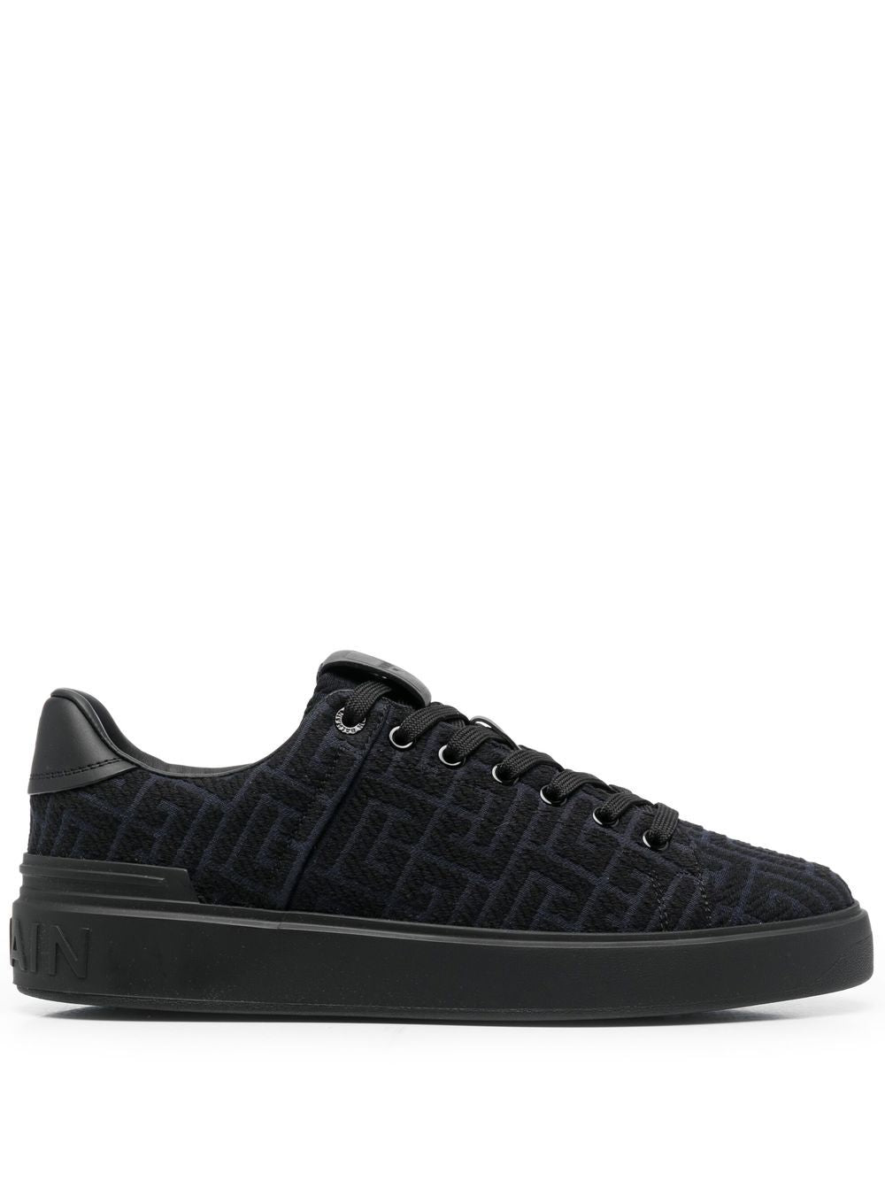 BALMAIN Monogram-pattern lace-up trainers Black - MAISONDEFASHION.COM