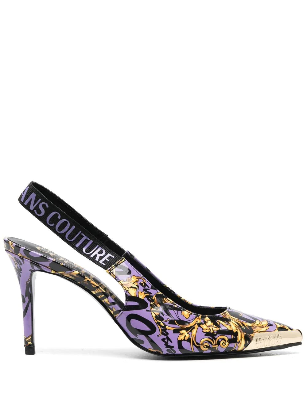 VERSACE WOMEN Baroque Print Pumps Purple/Gold - MAISONDEFASHION.COM