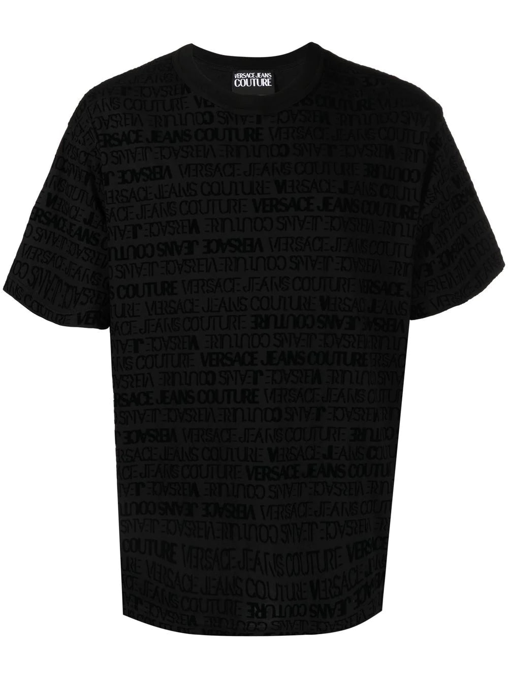 VERSACE Flocked Logo T-Shirt Black/Black - MAISONDEFASHION.COM