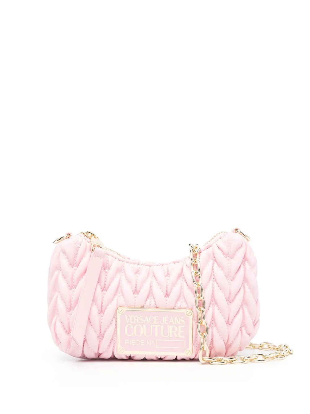 VERSACE WOMEN Logo Plaque Crunchy Crossbody Bag Pink/Gold - MAISONDEFASHION.COM