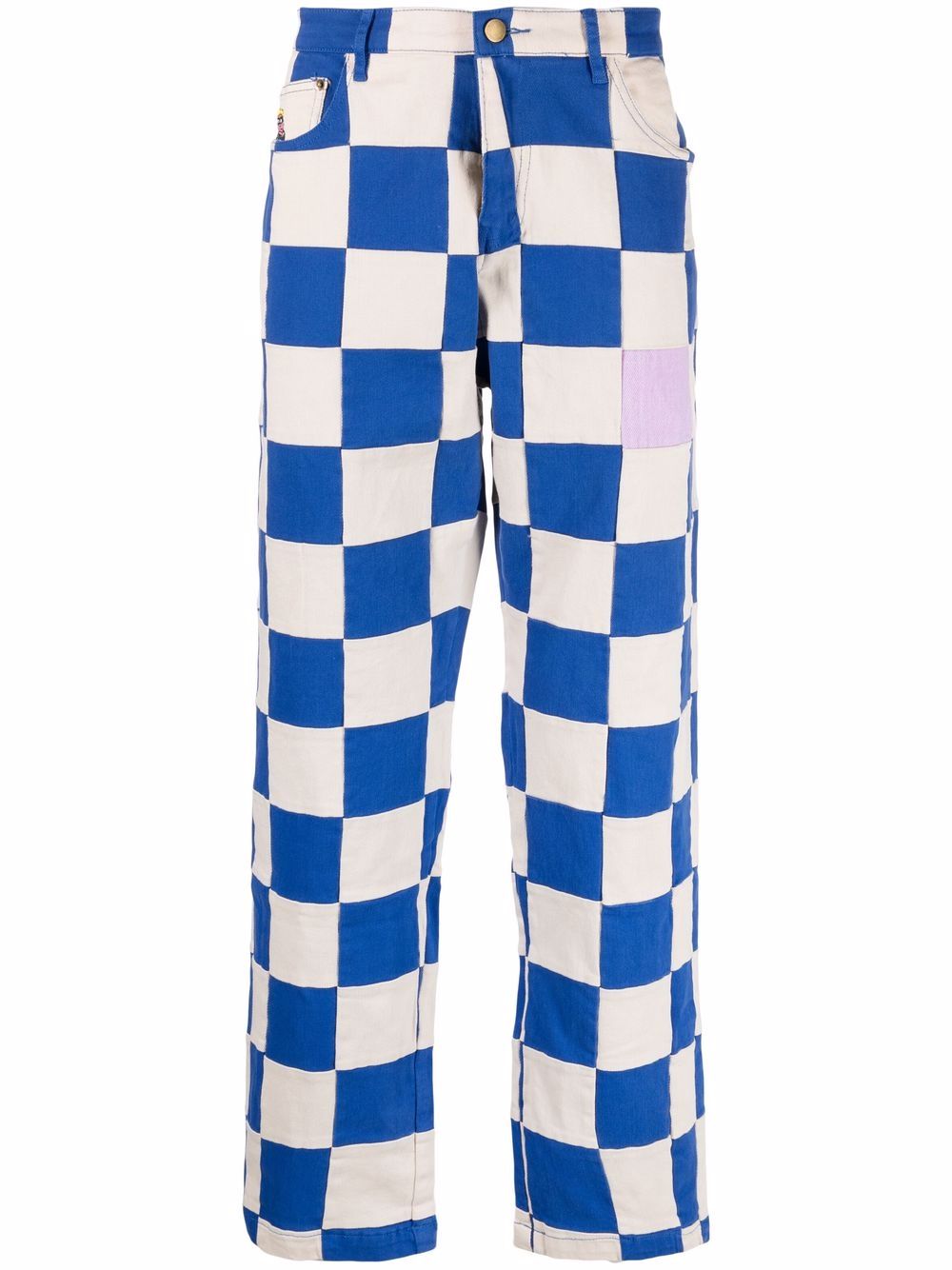 KIDSUPER Check-print straight-leg trousers Blue - MAISONDEFASHION.COM