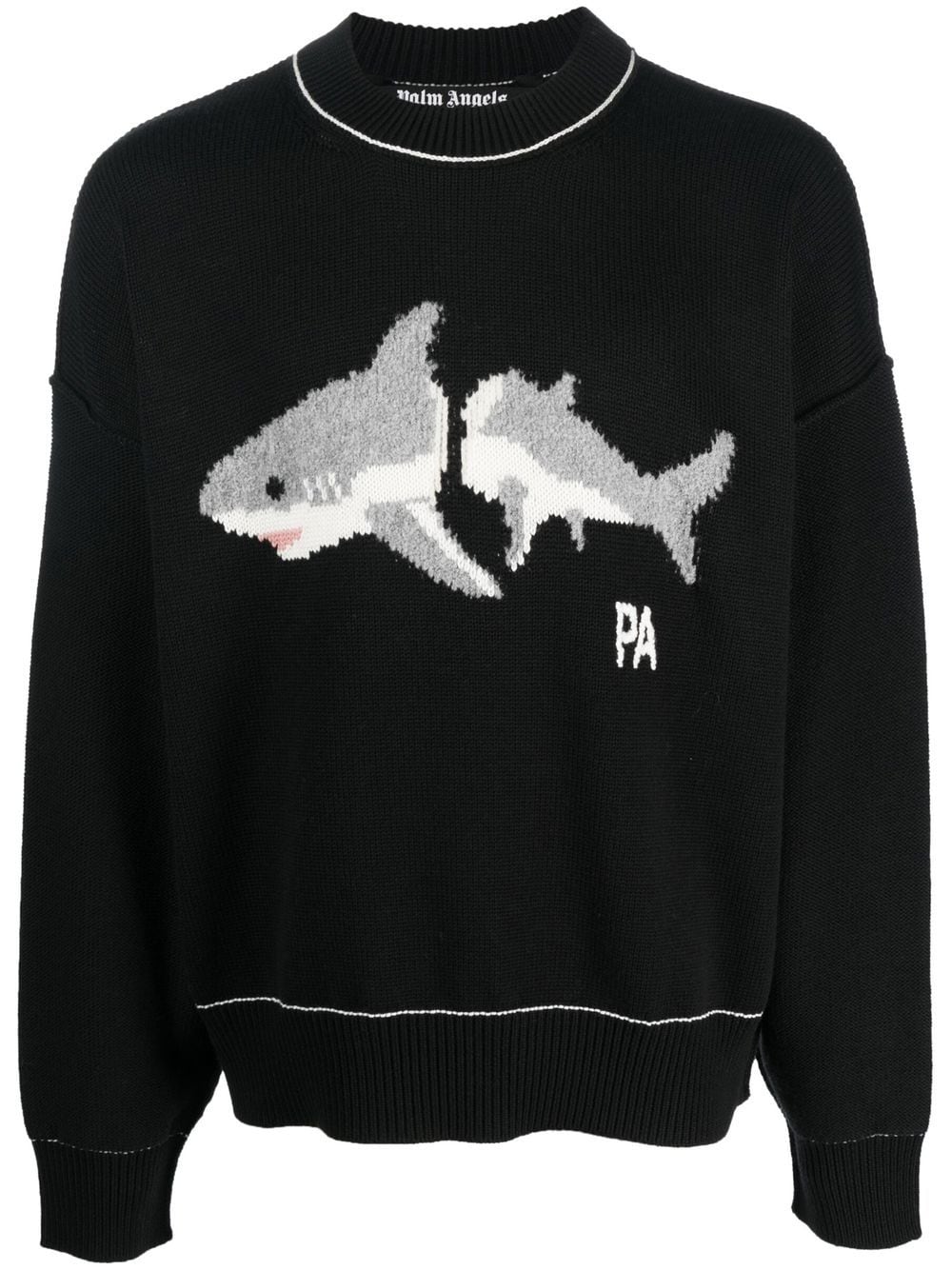 PALM ANGELS PA Shark Sweater Black/White - MAISONDEFASHION.COM