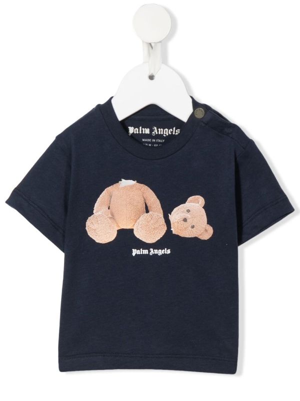 PALM ANGELS KIDS Bear T-Shirt Navy/Brown - MAISONDEFASHION.COM