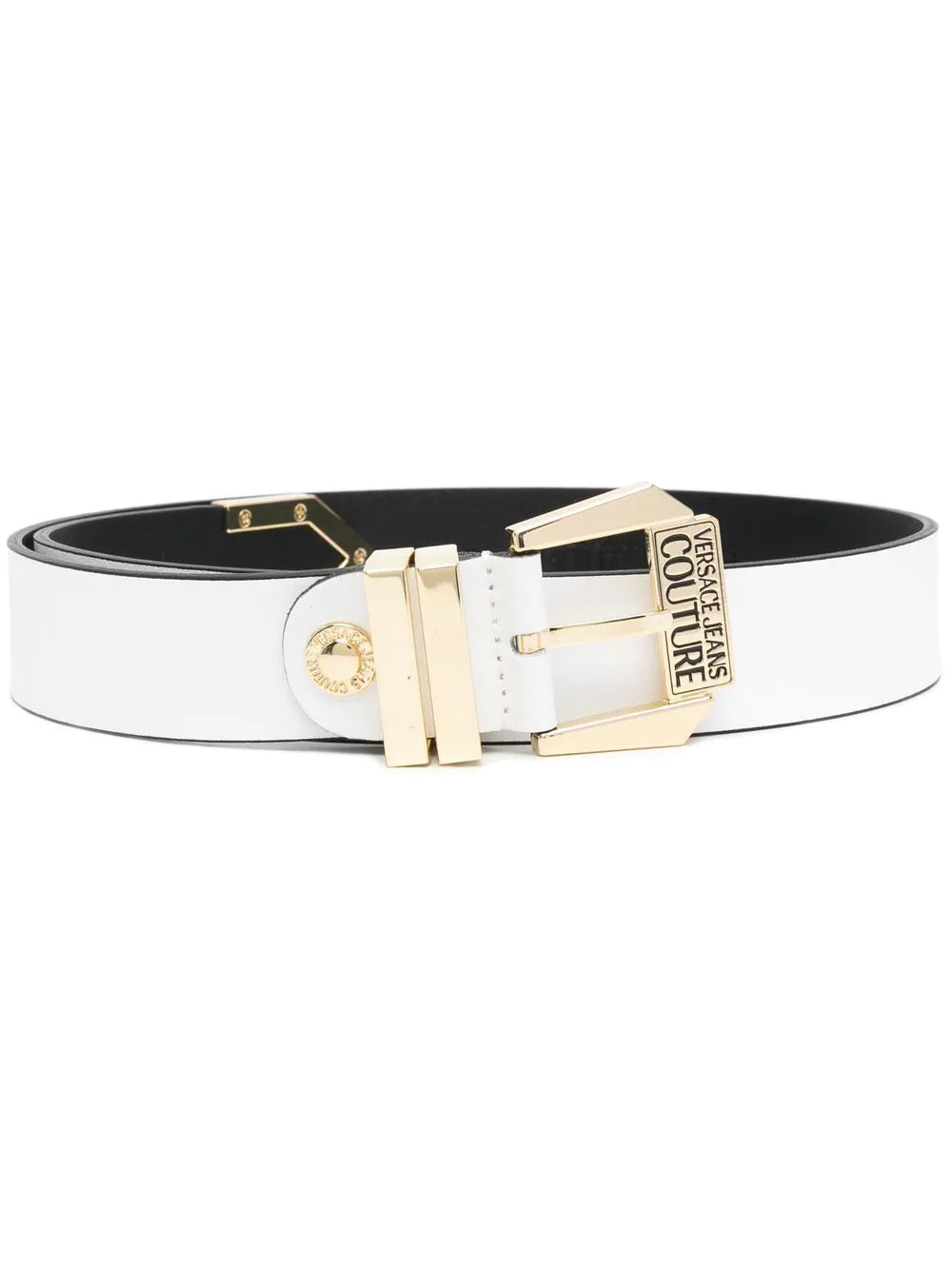 VERSACE WOMEN Logo Buckle Belt White/Gold - MAISONDEFASHION.COM