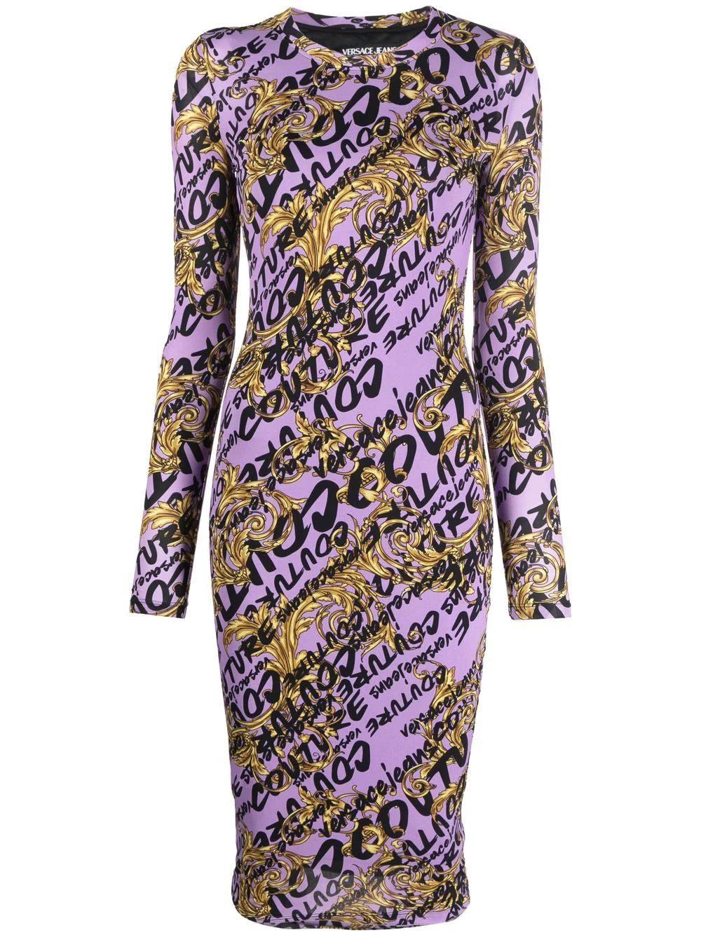 VERSACE WOMEN Baroque Print All Over Logo Dress Pink - MAISONDEFASHION.COM