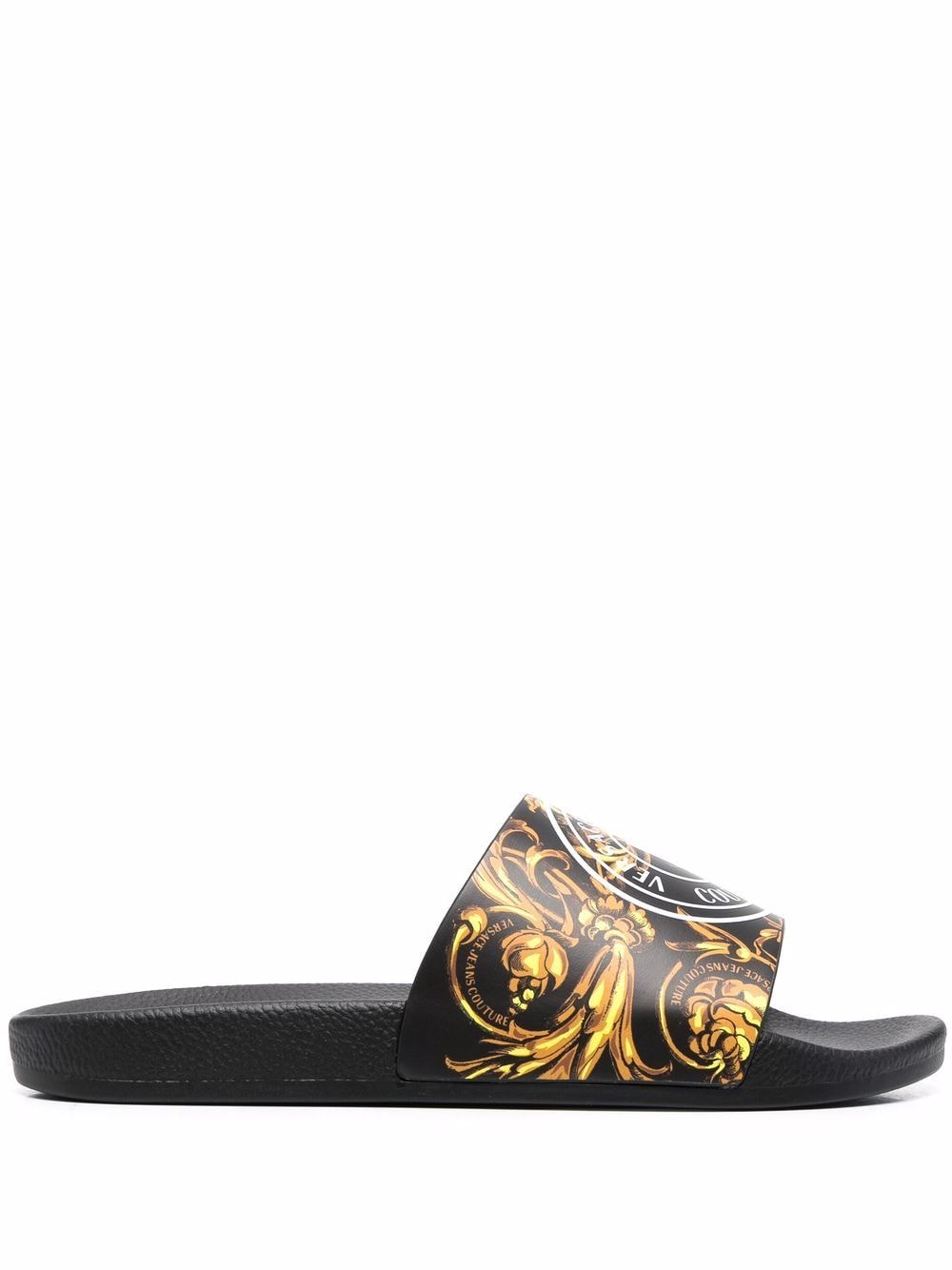 VERSACE JEANS COUTURE Baroque V-Emblem Sliders - MAISONDEFASHION.COM