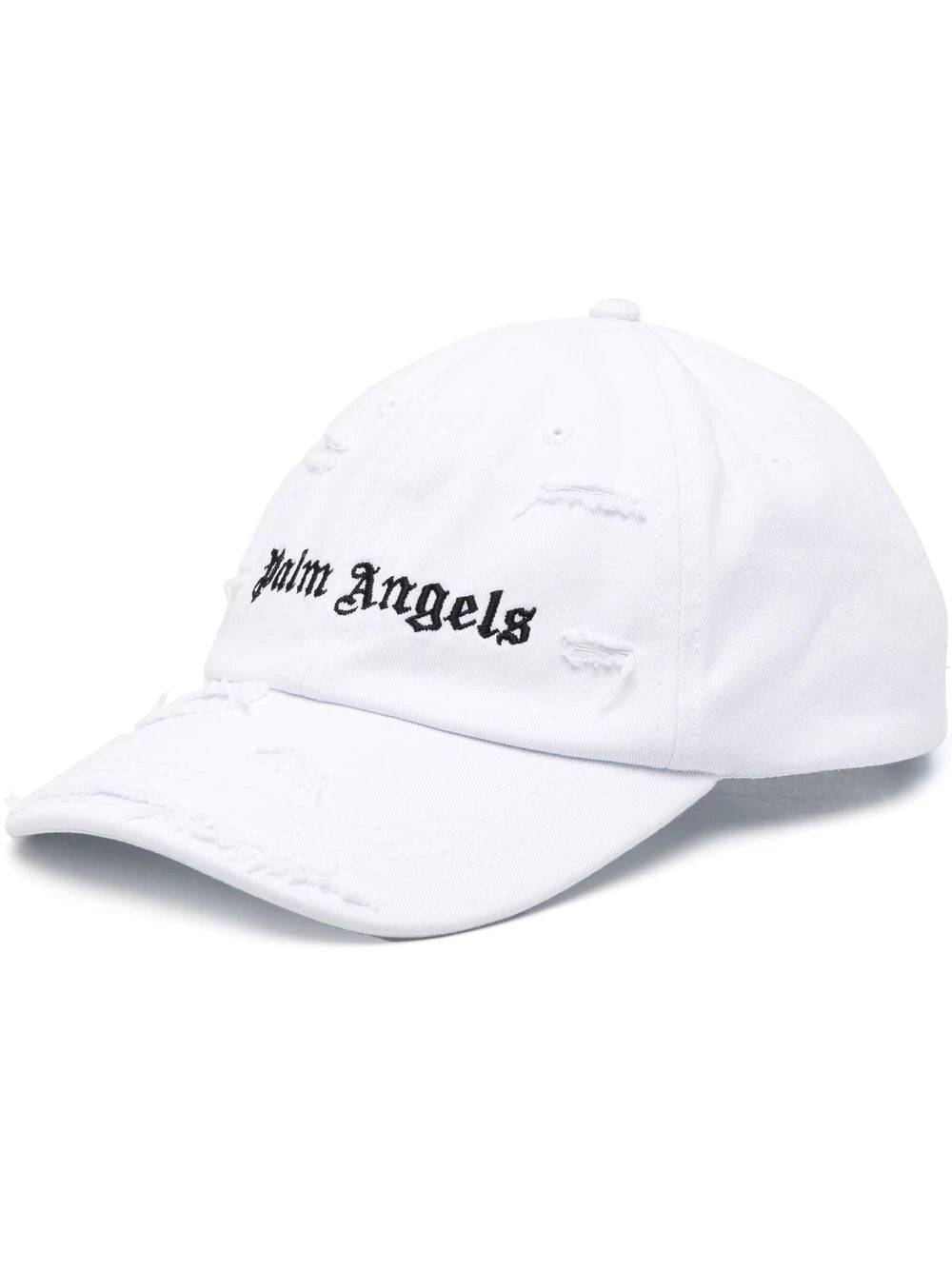 PALM ANGELS Ripped Logo Cap White/Black - MAISONDEFASHION.COM