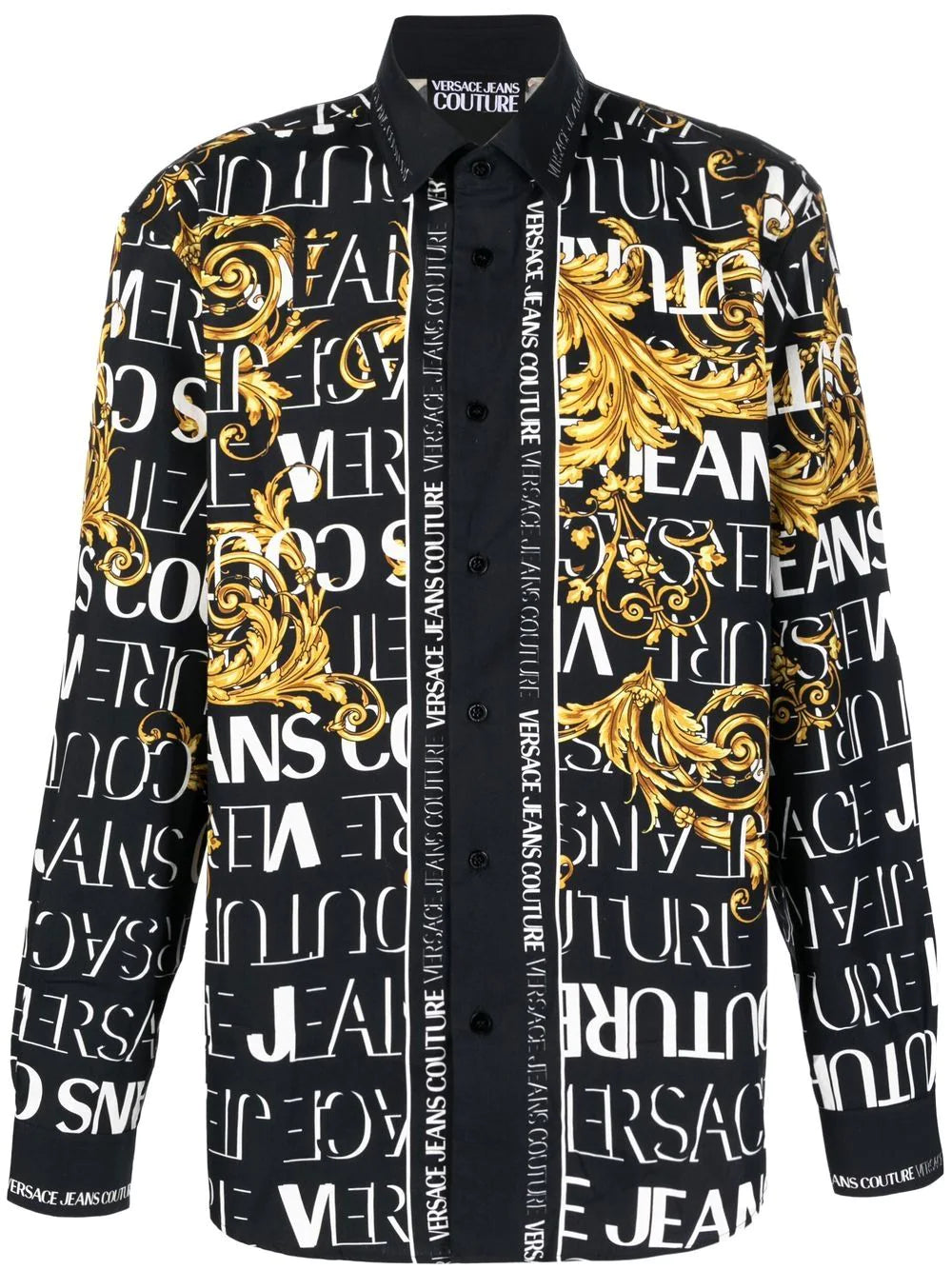 VERSACE Baroque Print Logo Long Sleeve Shirt Black - MAISONDEFASHION.COM