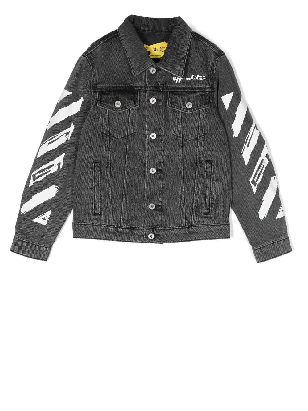 OFF-WHITE KIDS Script Logo Denim Jacket Dark Grey/White - MAISONDEFASHION.COM