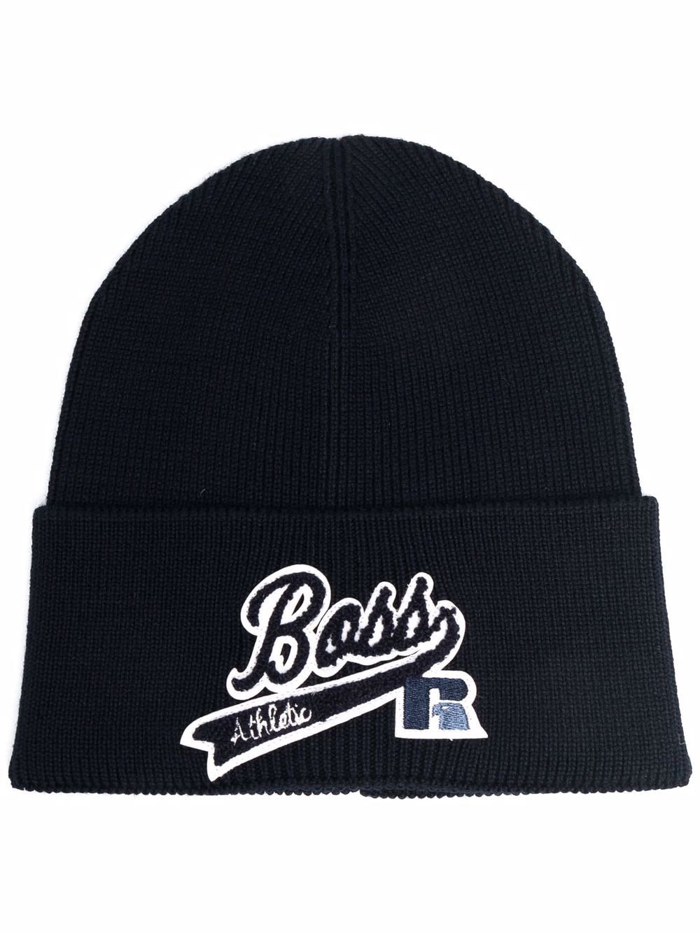 BOSS X RUSSELL ATHLETIC Patch-detail wool-blend beanie Navy - MAISONDEFASHION.COM