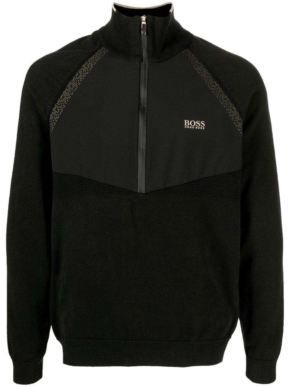 BOSS Logo Hybrid Quarter Zip Jacket Black - MAISONDEFASHION.COM