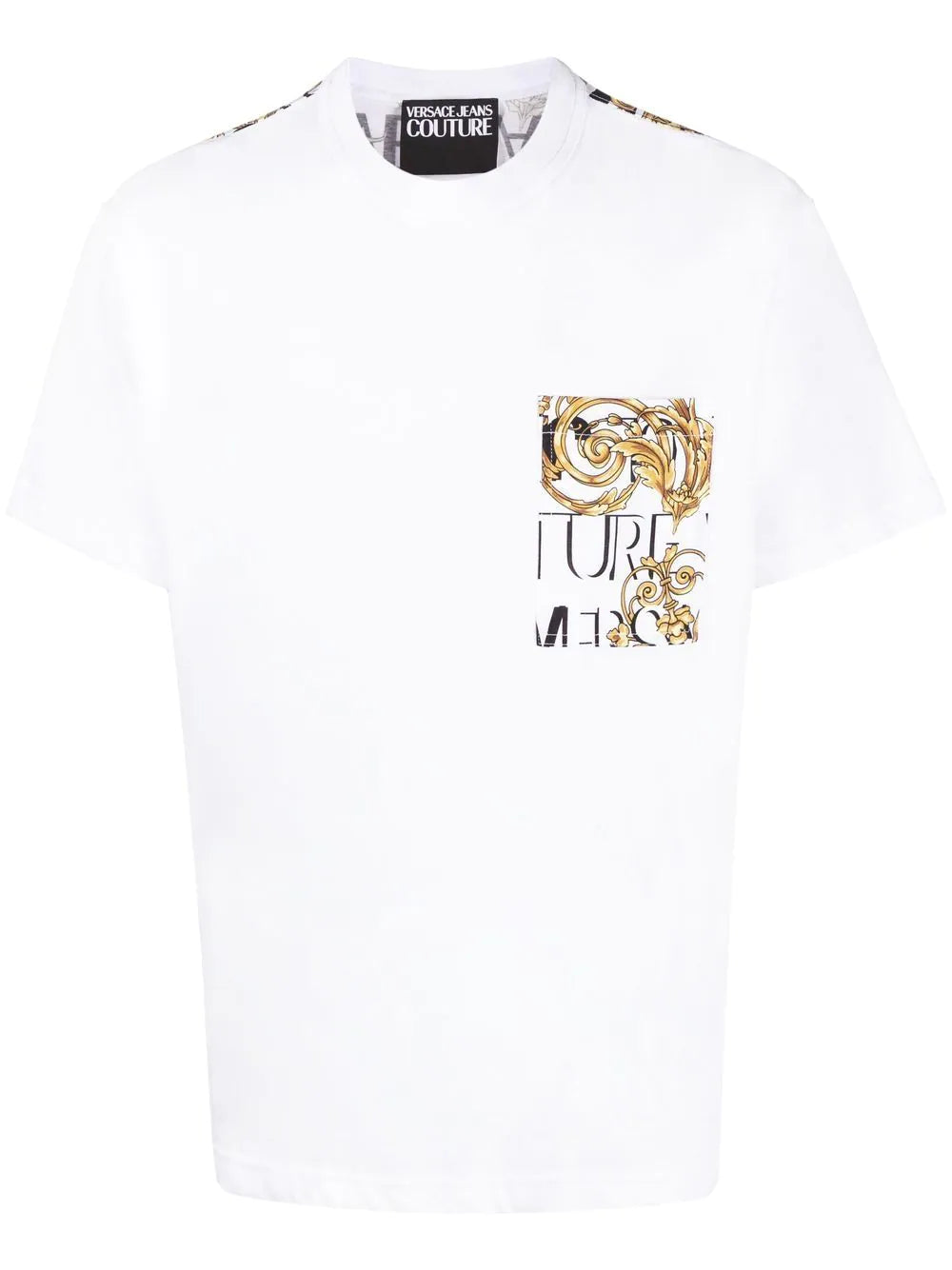 VERSACE Baroque Pocket Detail T-Shirt White - MAISONDEFASHION.COM